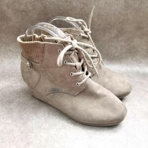 Justice Womens  123856 Size 5 Brown Lace Up Ankle Boot Booties Hidden Wedge